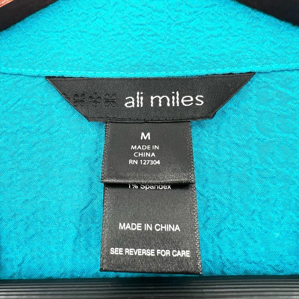 Ali Miles Sz Medium Teal Blue/Green Wearable Art to Wear Blouse Shirt Top Artsy - Picture 2 of 9